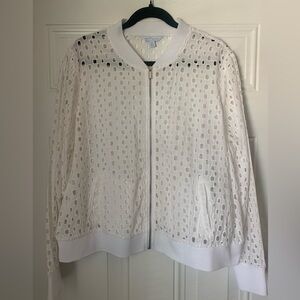 Boutique White Eyelet Bomber Jacket Size 1X  100% Cotton